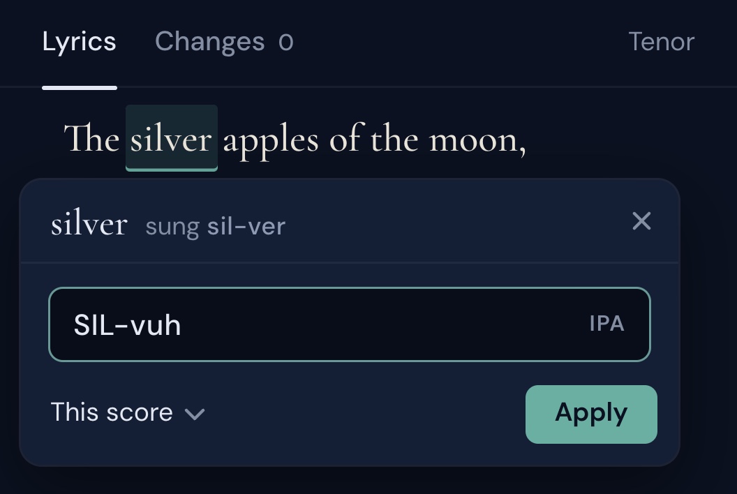 Settings › Pronunciation: the word silver open, with SIL-vuh typed in